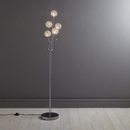 An Image of Sphere 5 Light Glass Floor Lamp Silver