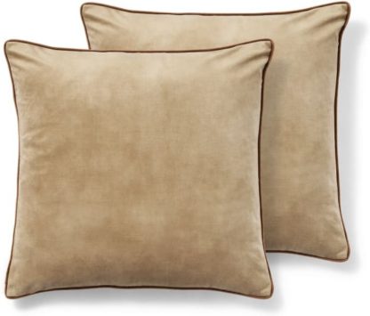 An Image of Castele Set of 2 Velvet Cushions, 50 x 50cm, Caramel