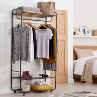 An Image of Black Metal Clothes Rail with Shelving Black