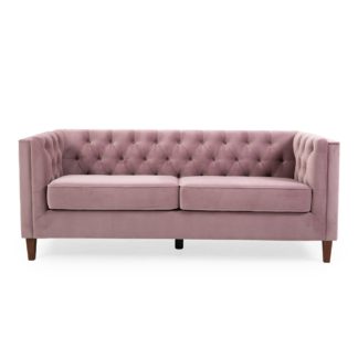 An Image of Isabel Velvet Chesterfield 3 Seater Sofa Blush