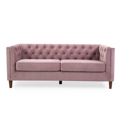 An Image of Isabel Velvet Chesterfield 3 Seater Sofa Blush