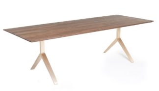 An Image of De La Espada Overton Table 10-12 Seater Walnut Solid Brass