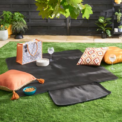 An Image of Black Weather Resistant Outdoor Picnic Blanket Dark Grey