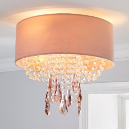 An Image of Halle 1 Light Blush Pink Shade Flush Ceiling Fitting Blush