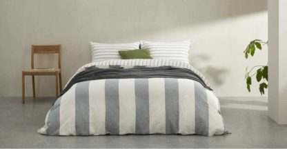 An Image of Kelsey Linen/Cotton Stripe Duvet Cover + 2 Pillowcases, Super King, Iron Grey UK