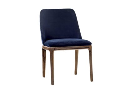 An Image of Riva 1920 Cloe 100 Dining Chair Walnut & Blue Velvet