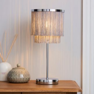 An Image of Jaz Fringe Grey Table Lamp Grey and Silver