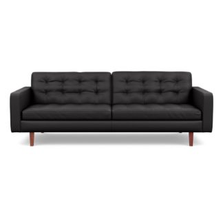 An Image of Heal's Hepburn 4 Seater Sofa Leather Grain Graphite 063 Walnut Feet