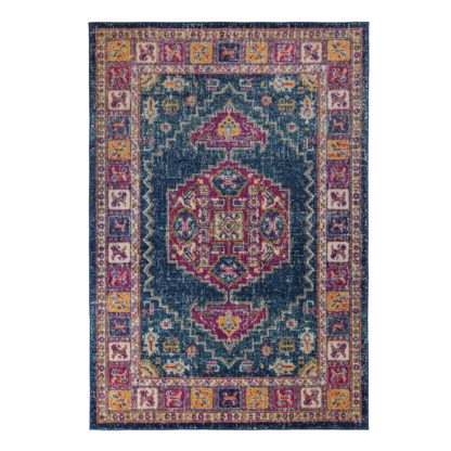 An Image of Urban Traditional Rug Pink, Blue and Yellow