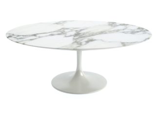 An Image of Knoll Saarinen Oval Coffee Table Arabescato Coated Marble