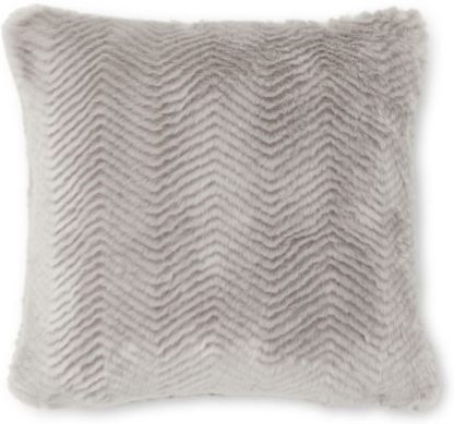 An Image of Chevron Luxury Faux Fur Cushion, 45 x 45cm, Pewter Grey
