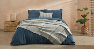 An Image of Sena Organic Cotton Stonewashed Duvet Cover + 2 Pillowcases, King, Indigo Blue Uk