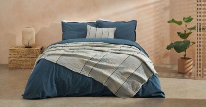 An Image of Sena Organic Cotton Stonewashed Duvet Cover + 2 Pillowcases, Double, Indigo Blue Uk