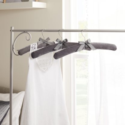 An Image of Set of 3 Luxe Grey Velvet Hangers Grey