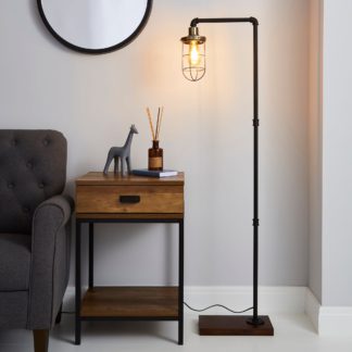 An Image of Milas Pipe Black Industrial Floor Lamp Black