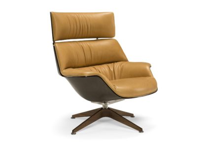 An Image of Amura Coach Armchair Leather Daino 001 Moce Canaletto Wood Composite Natural