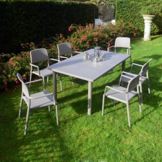 An Image of Libeccio 6 Seater Dove Grey Dining Set with Bora Chairs Grey