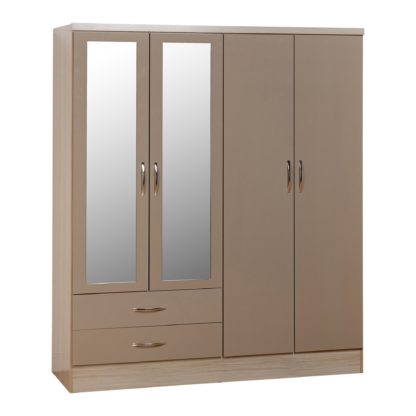 An Image of Nevada 4 Door 2 Drawer Grey Mirrored Wardrobe Grey