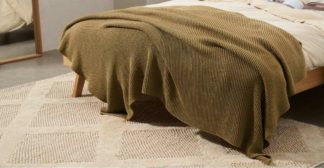 An Image of Brawley 100% Cotton Knitted Throw, 130 x 170cm, Tan