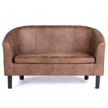 An Image of Faux Leather 2 Seater Tub Chair - Tan Brown