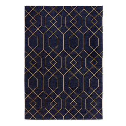 An Image of Tokyo Geometric Rug Navy and Yellow