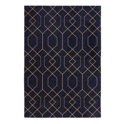 9f03e34742ea8e573bd25a35ddf892dda2b263be3b30ec0ed0cfdbeffbcdca82-1.jpg An Image of Tokyo Geometric Rug Navy and Yellow
