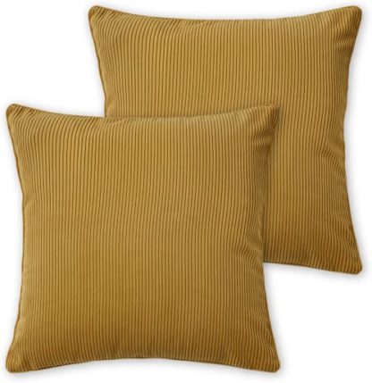 An Image of Selky Set of 2 Corduroy Cushions, 50 x 50cm, Mustard Yellow