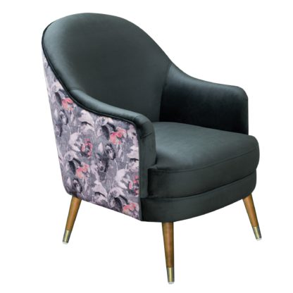 An Image of Ariel Velvet Printed Chair - Charcoal Charcoal, Pink and White