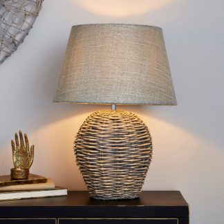 An Image of Lari Split Weave Wicker Table Lamp Grey