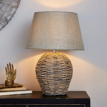 An Image of Lari Split Weave Wicker Table Lamp Grey