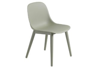 An Image of Muuto Fiber Side Chair Wood Base Normal Shell Dusty Green