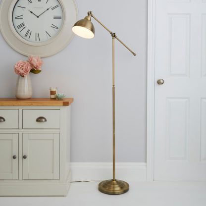 An Image of Lever Arm Antique Brass Floor Lamp Bronze