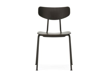 An Image of Vitra Moca Dining Chair Dark Oak Chrome base