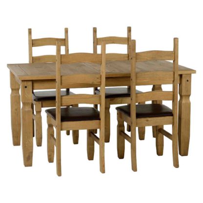 An Image of Corona Pine 4 Seater Dining Set Brown