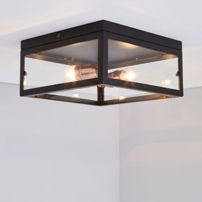 An Image of Aneska 2 Light Black and Copper Flush Ceiling Fitting Black