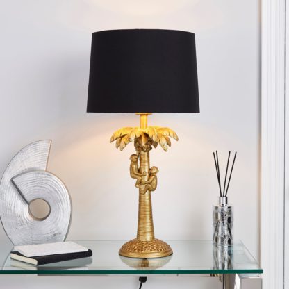 An Image of Odisha Monkey on Palm Tree Table Lamp Gold