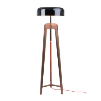 An Image of Porada Pileo Alta Floor Lamp Walnut/ shiny black shade