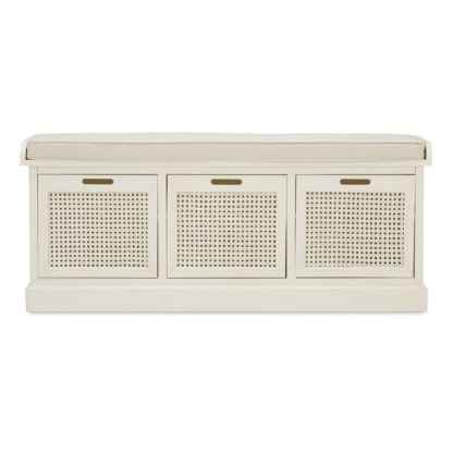 An Image of Lucy Cane Cream Storage Bench Natural (White)