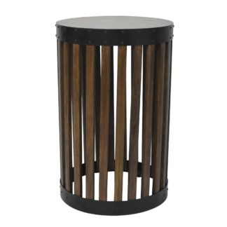 An Image of Farringdon Acacia Drum Side Table Brown