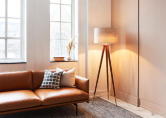 An Image of Heal's Hawkins Wooden Tripod Floor Lamp with Shade