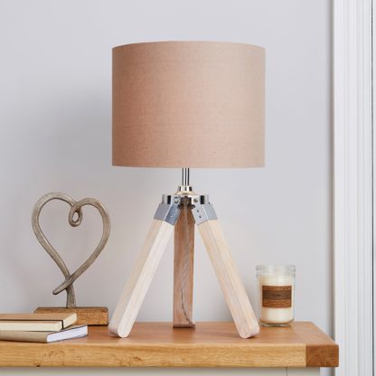 An Image of Trio Tripod Light Wood Table Lamp Brown