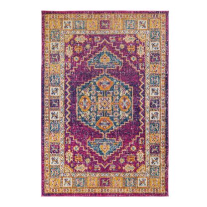 An Image of Urban Traditional Rug Pink, Blue and Yellow