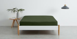 An Image of Brisa 100% Linen Fitted Sheet, Double, Moss Green