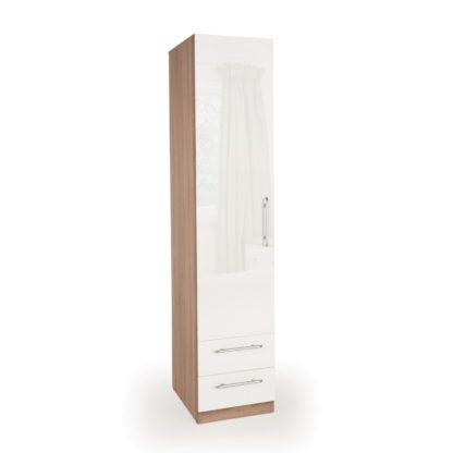 An Image of Kew High Gloss 2 Drawer Single Wardrobe White/Natural