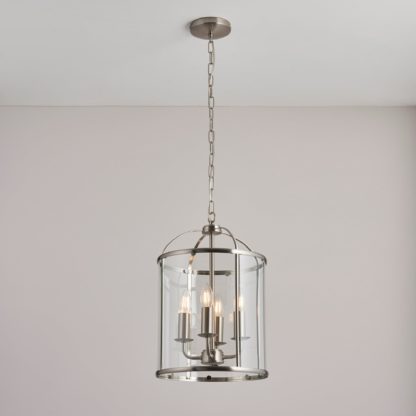 An Image of Endon Lambeth 4 Light Glass Pendant Ceiling Fitting Silver