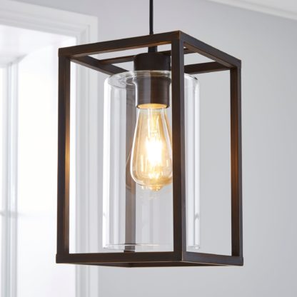 b2bbc7810d522c6af16d572c846df0c427ffba44257f182b4d437a2a85d6e123-1.jpg An Image of London Industrial 1 Light Pendant Bronze Ceiling Fitting Brown