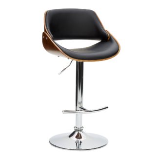 An Image of Trento Bar Stool Black PU Leather Black, Brown and Silver