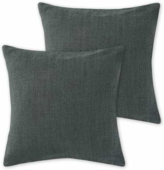 An Image of Adra Set of 2 100% Linen Cushions, 50 x 50cm, Dark Charcoal