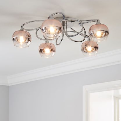 An Image of Seychelles Blush Pink 5 Light Flush Ceiling Fitting Blush