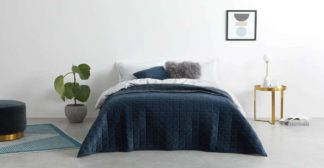 An Image of Julius Quilted Velvet Bedspread, 225x220cm, Ink Blue